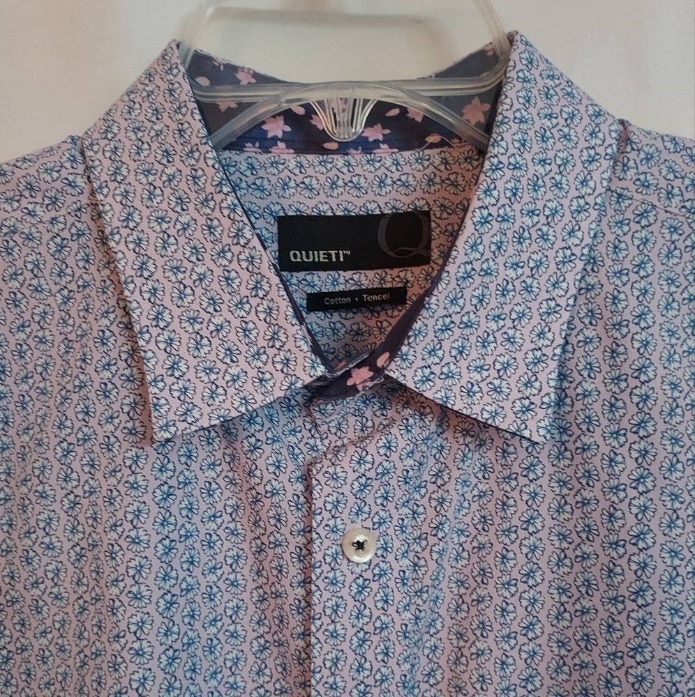 Quieti purple blue flowers print shirt. Size L